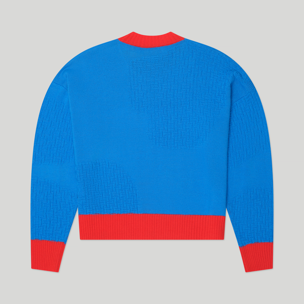 Fine Merino Wool Blue Knit Blocking Logo Sweater