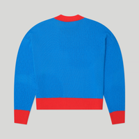 Fine Merino Wool Blue Knit Blocking Logo Sweater