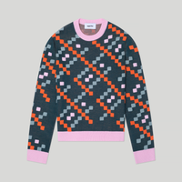 Fine Merino Wool Textured Geometric Sweater, Forest