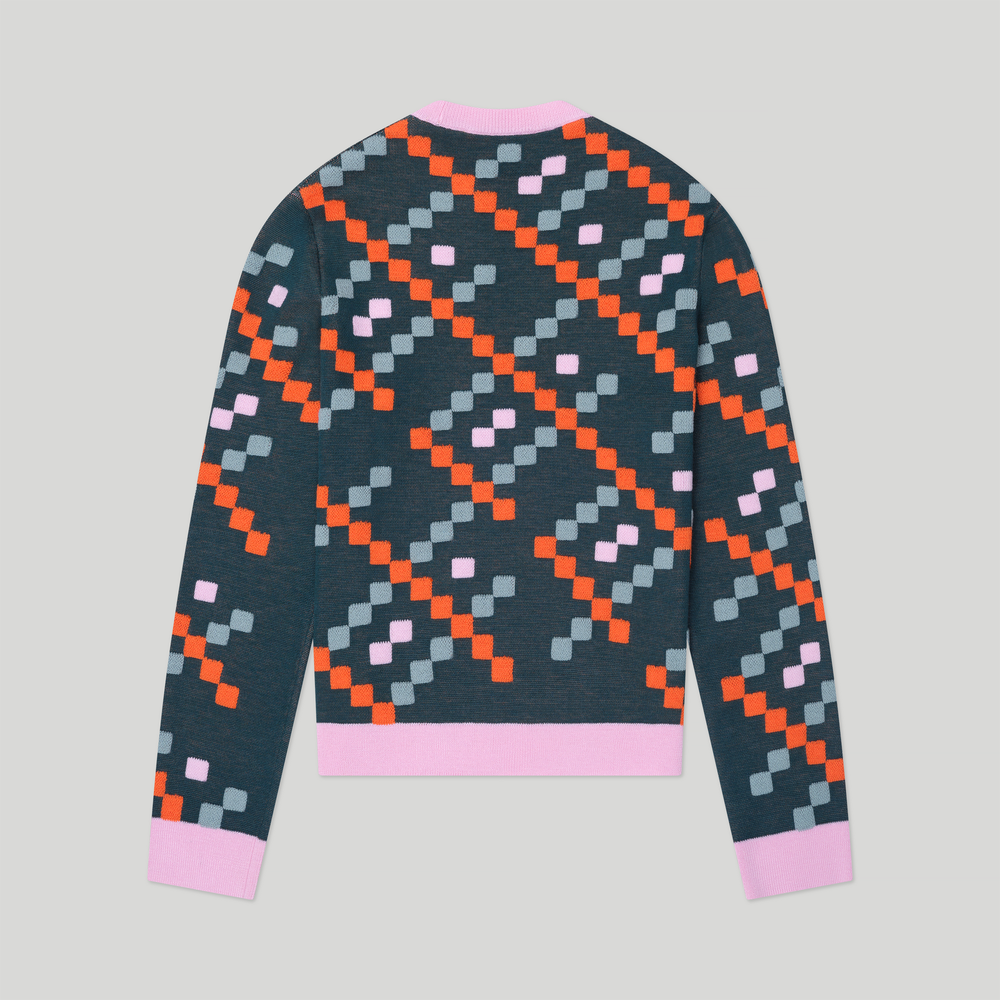 Fine Merino Wool Textured Geometric Sweater, Forest