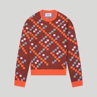 Fine Merino Wool Textured Geometric Sweater, Blaze