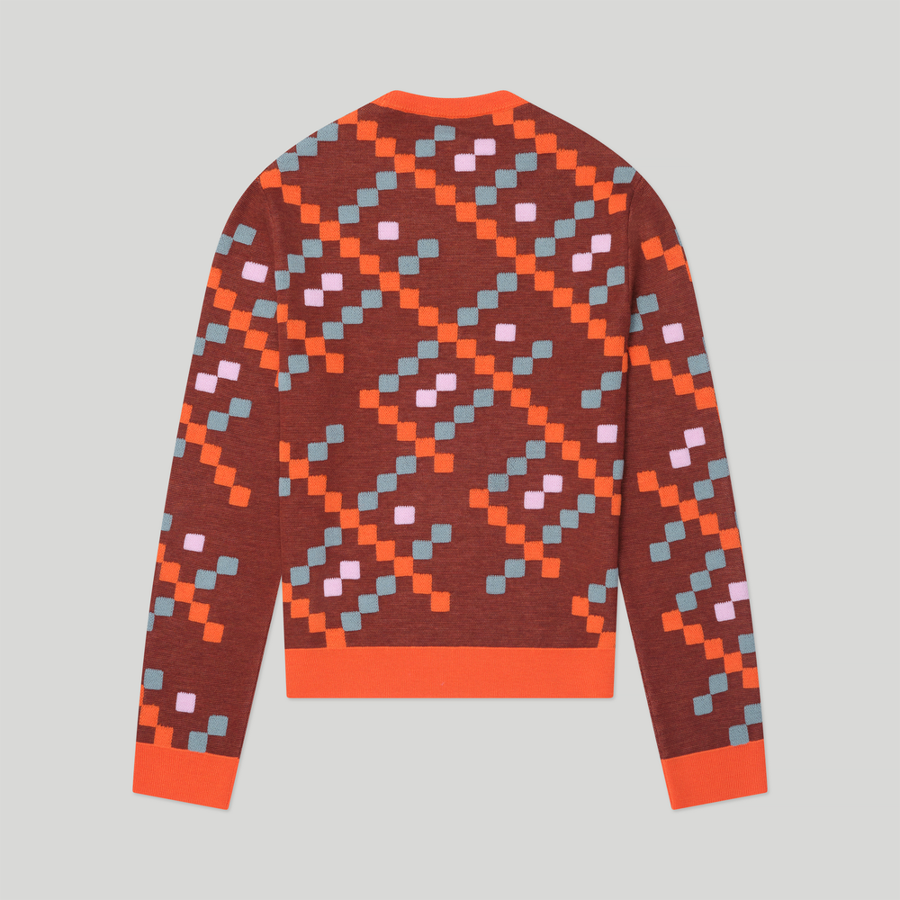 Fine Merino Wool Textured Geometric Sweater, Blaze