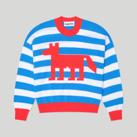 Fine Merino Wool Blue Fox Motif Striped Sweater