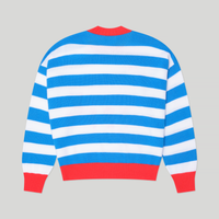 Fine Merino Wool Blue Fox Motif Striped Sweater