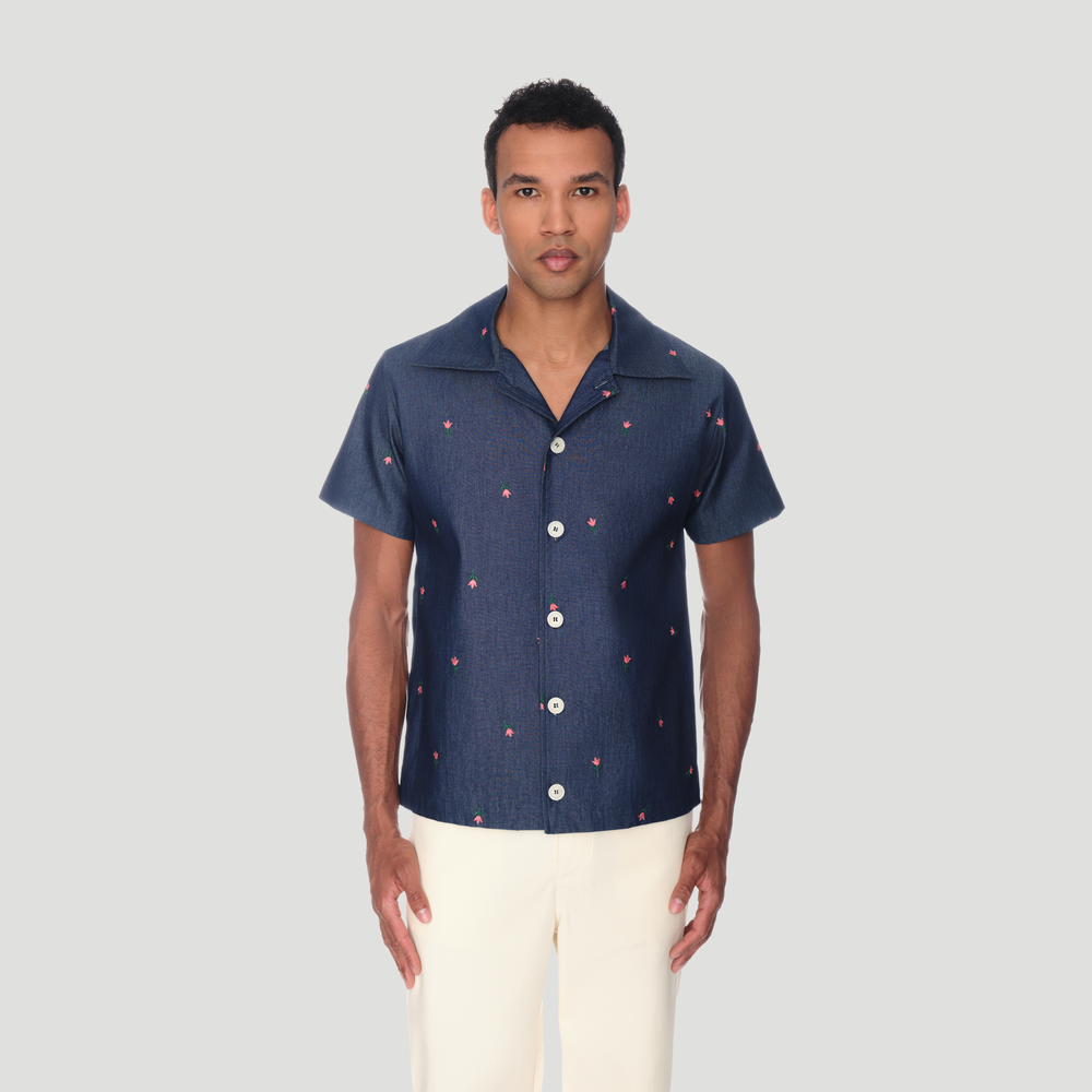 Camp Collar Short Sleeve Shirt - Flower