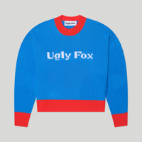 Fine Merino Wool Blue Knit Blocking Logo Sweater