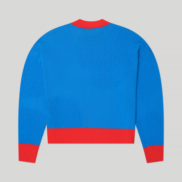 Fine Merino Wool Blue Knit Blocking Logo Sweater