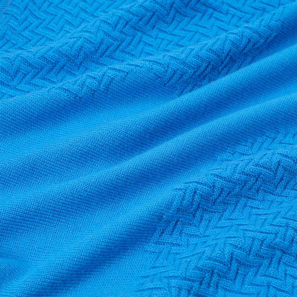 Fine Merino Wool Blue Knit Blocking Logo Sweater