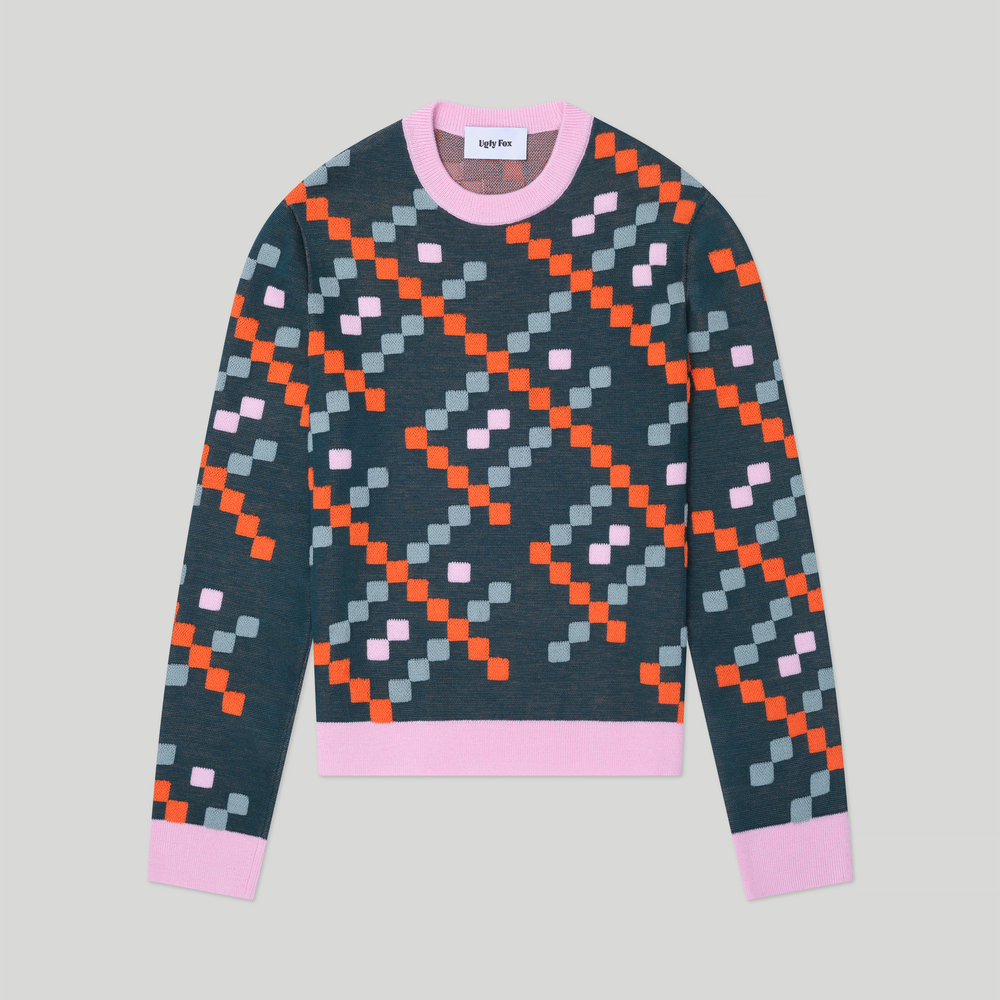 Fine Merino Wool Textured Geometric Sweater, Forest