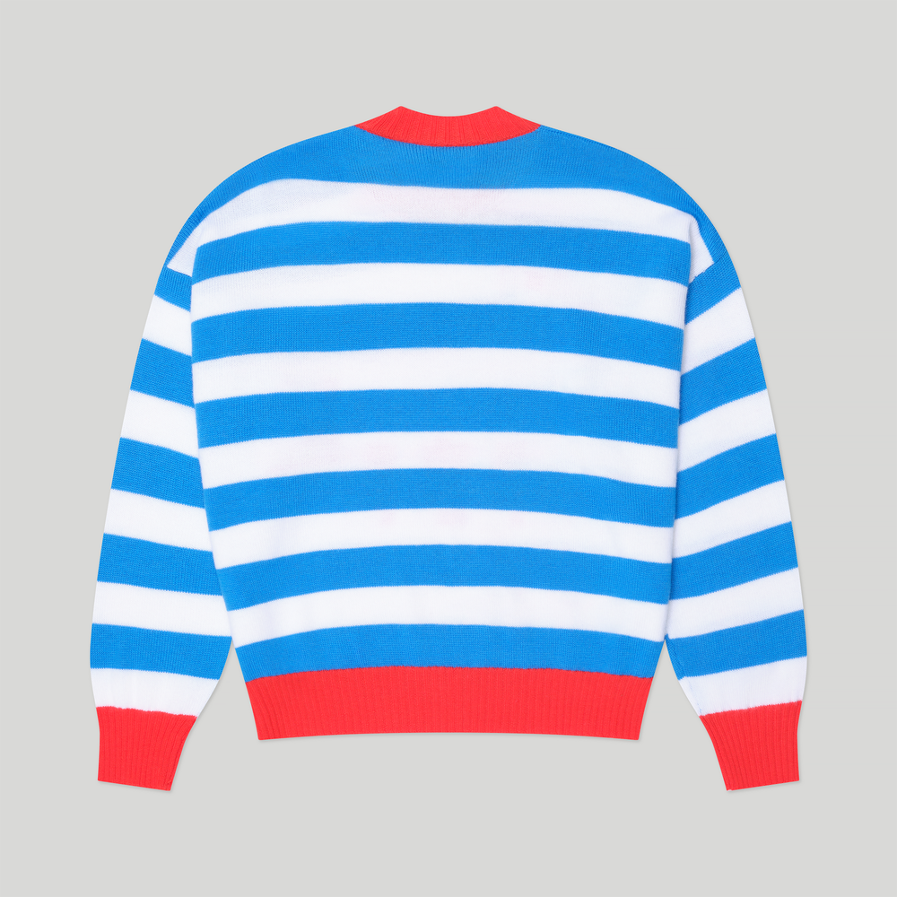 Fine Merino Wool Blue Fox Motif Striped Sweater